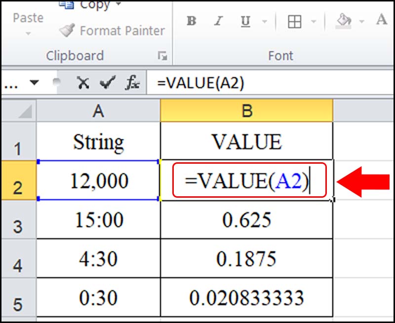 Một số ví dụ của hàm VALUE